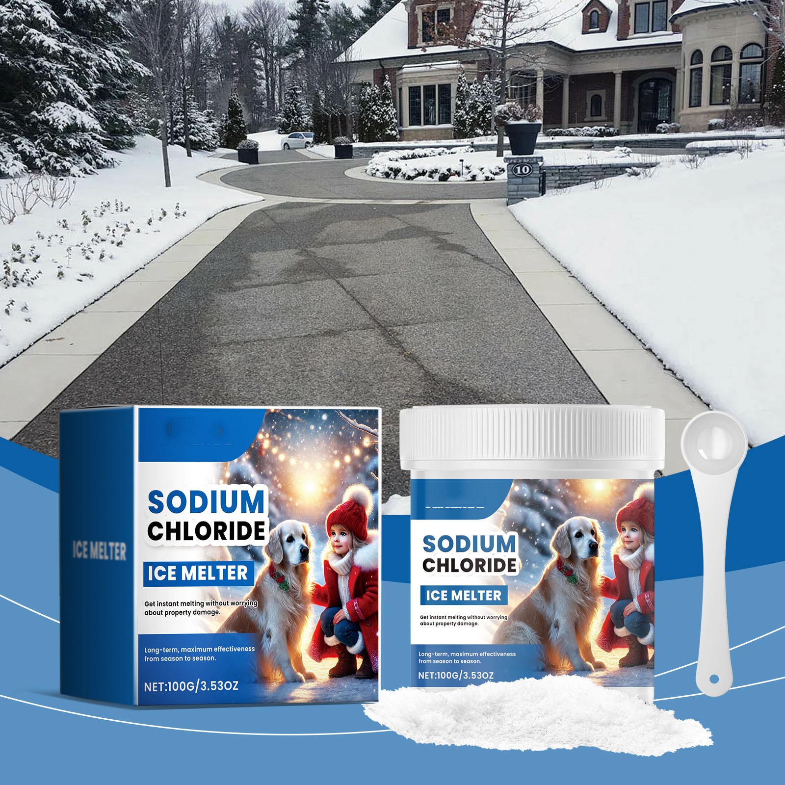 Avenidtich Ice Melt Pet Safe, Pet Safe Ice Melt Safe for Concrete, Kid \u0026 Pet Friendly Ice Melt Safe for Concrete, Driveways and Winter Use, Salt for Snow and Ice Removal, Sidewalk Salt, Driveway Salt